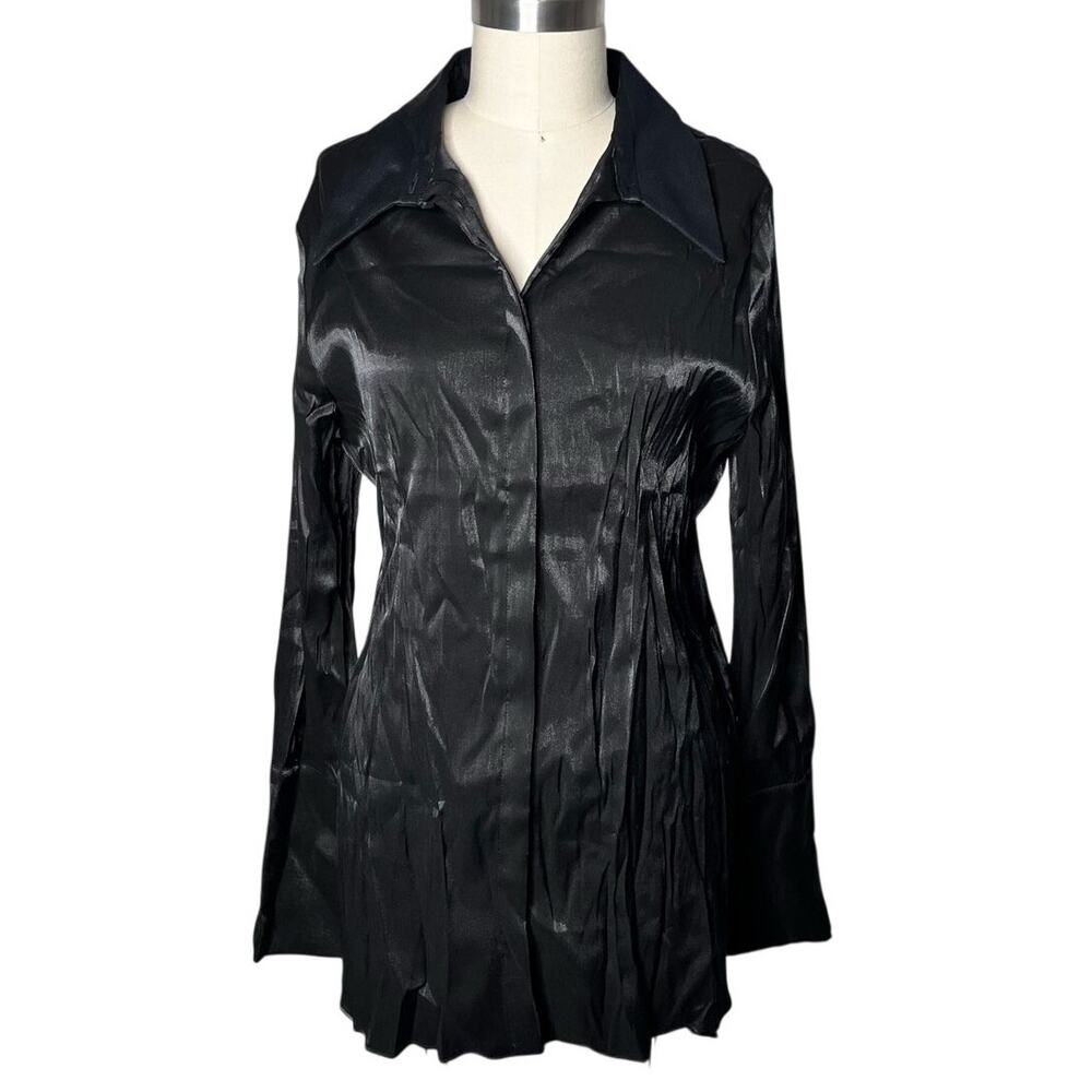 Pamela Dennis NWT Black Coated Shimmer Skull Button Front Blouse Large
